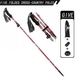 5-Section Collapsible Hiking Poles - Lightweight Trekking Poles With Secure External Lock, Adjustable Length, Sturdy - Ergonomic EVA Grip For Mou (Option: Red)