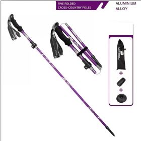 5-Section Collapsible Hiking Poles - Lightweight Trekking Poles With Secure External Lock, Adjustable Length, Sturdy - Ergonomic EVA Grip For Mou (Option: Purple)