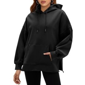 Fisoew Women's Hoodies Oversized Sweatshirts Casual Long Sleeve Side Slit Pullover Tops Fall Winter Outfits With Pocket (Option: Black-S)