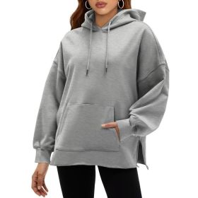 Fisoew Women's Hoodies Oversized Sweatshirts Casual Long Sleeve Side Slit Pullover Tops Fall Winter Outfits With Pocket (Option: Grey-M)