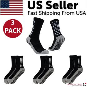 3 Pair Sport Socks Anti Slip W/ Grip Soccer Men Football Basketball Sock Premium (Sock Size: Mens 6-12, Women 7-13, Color: BLACK)